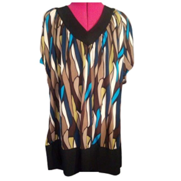 Candy Rain Plus Women's Blouse    Browns & Teal Pattern     Size  Large - Picture 1 of 3